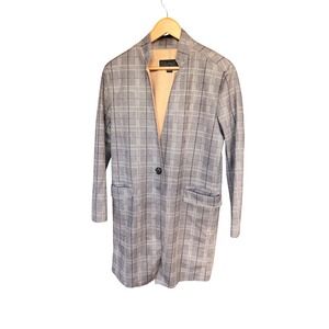 BLANKNYC Plaid Long Blazer Jacket Womens XS Single Button Collarless Drape